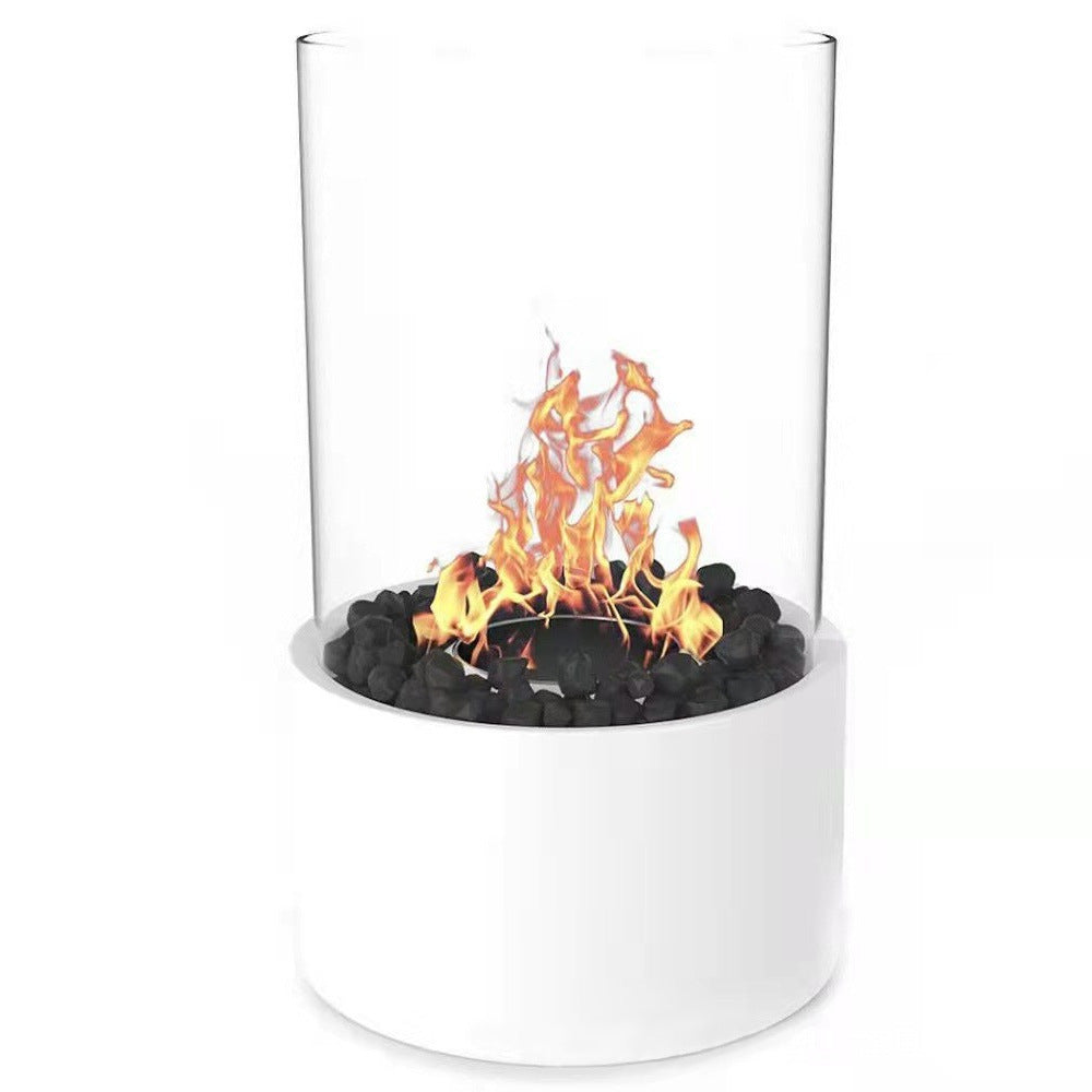 Lámpara de mesa decorativa portátil de vidrio, para interior, moderna, de metal, con fuego real, disponible en negro y blanco, apta para uso en interiores y exteriores.